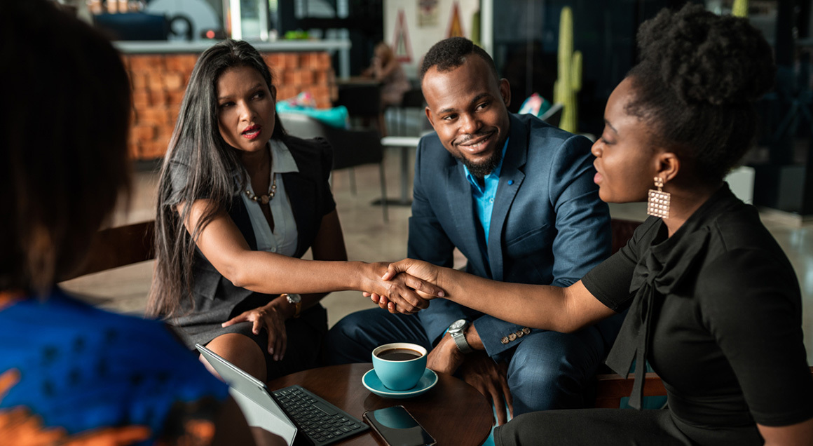 Stock job networking shaking hands