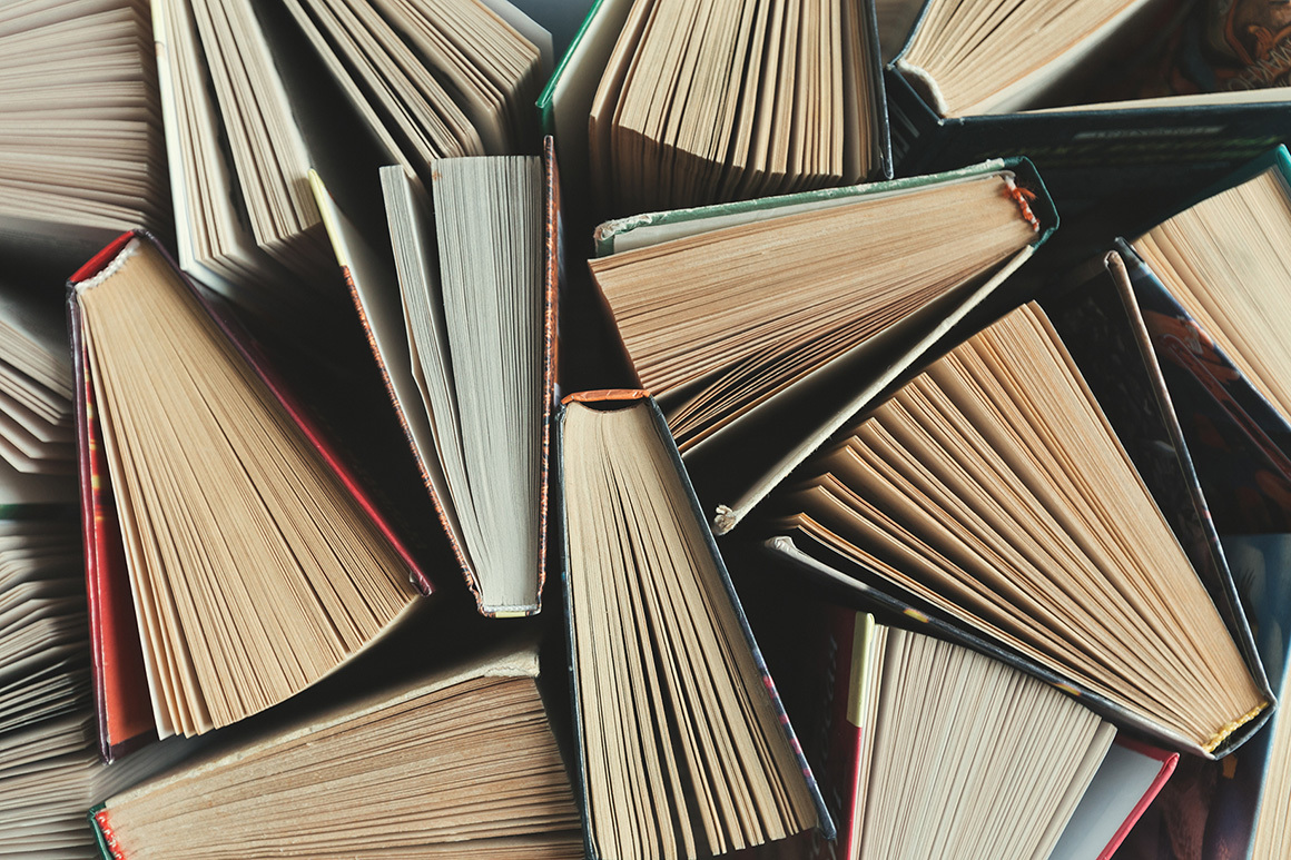 Stock overhead view of books